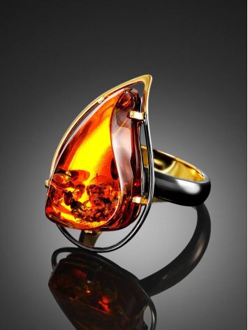 GOLD PLATED COCKTAIL RING WITH COGNAC AMBER THE RIALTO, Ring Size: Adjustable, image , picture 2