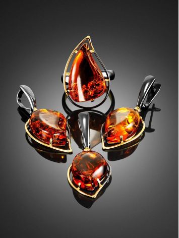 GOLD PLATED COCKTAIL RING WITH COGNAC AMBER THE RIALTO, Ring Size: Adjustable, image , picture 4
