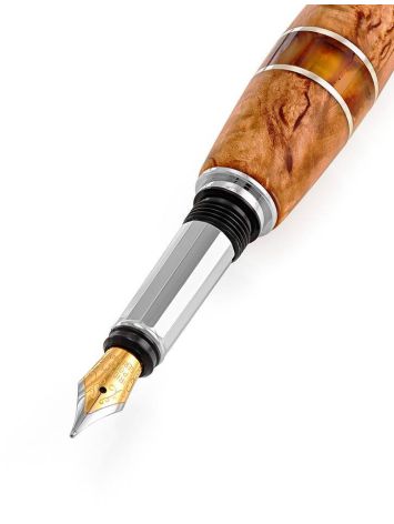 Handmade Birch Wood Fountain Pen With Cognac Amber The Indonesia, image , picture 3