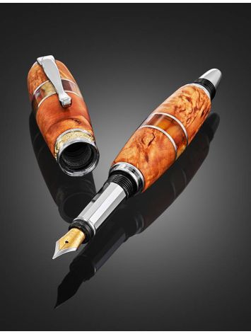 Handmade Birch Wood Fountain Pen With Cognac Amber The Indonesia, image , picture 2