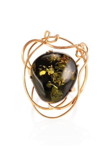 One Size Gold-Plated Ring With Bold Green Amber The Rialto, Ring Size: Adjustable, image , picture 3
