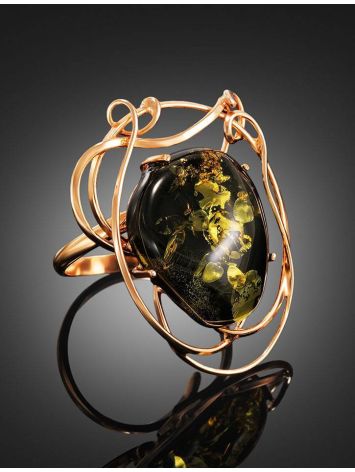 One Size Gold-Plated Ring With Bold Green Amber The Rialto, Ring Size: Adjustable, image , picture 2