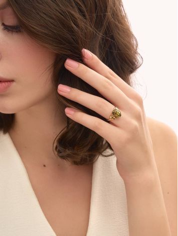 Green Amber Ring In Gold-Plated Silver The Prussia, Ring Size: 11.5 / 21, image , picture 3