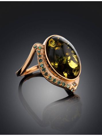 Golden Amber Ring With Green Crystals The Raphael, Ring Size: 8 / 18, image , picture 2