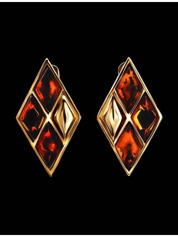 Gold-Plated Earrings With Cognac Amber The Colombina, image , picture 2