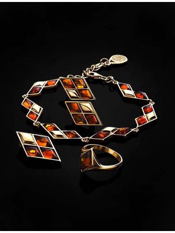 Gold-Plated Ring With Cognac Amber The Colombina, Ring Size: 10 / 20, image , picture 5