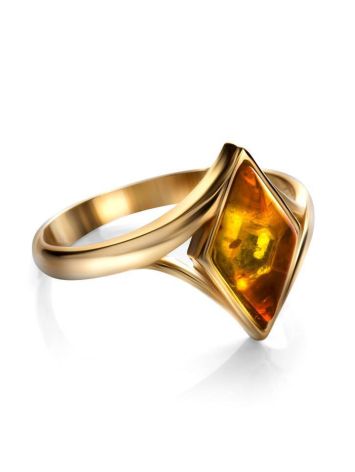 Gold-Plated Ring With Lemon Amber The Colombina, Ring Size: 5.5 / 16, image , picture 3