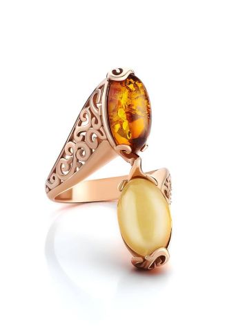 Multicolour Amber Ring With Two Stones In Gold-Plated Silver The Casablanca, Ring Size: 11.5 / 21, image , picture 3