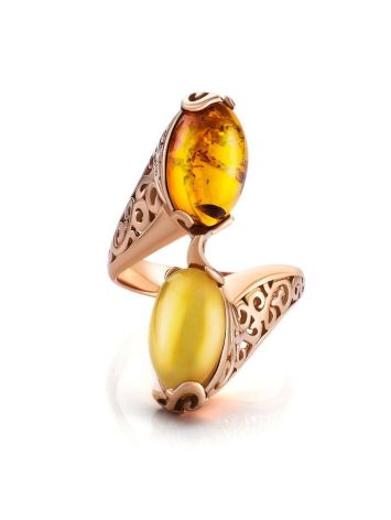 Multicolour Amber Ring With Two Stones In Gold-Plated Silver The Casablanca, Ring Size: 11 / 20.5, image , picture 4