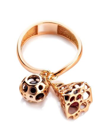Dangle Amber Ring In Gold-Plated Silver The Geneva, Ring Size: 6.5 / 17, image , picture 3