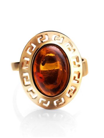 Adjustable Cognac Amber Ring In Gold-Plated Silver The Ellas, Ring Size: Adjustable, image , picture 3