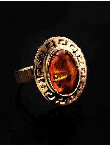 Adjustable Cognac Amber Ring In Gold-Plated Silver The Ellas, Ring Size: Adjustable, image , picture 2