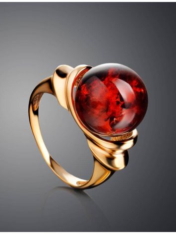 Cherry Amber Ring In Gold-Plated Silver The Saturn, Ring Size: 6 / 16.5, image , picture 2