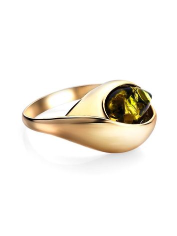 Gold-Plated Ring With Green Amber The Peony, Ring Size: 5.5 / 16, image , picture 5