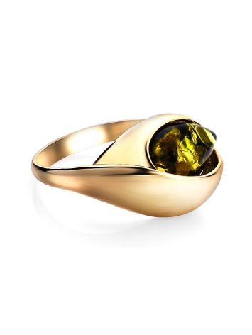 Gold-Plated Ring With Green Amber The Peony, Ring Size: 10 / 20, image , picture 5