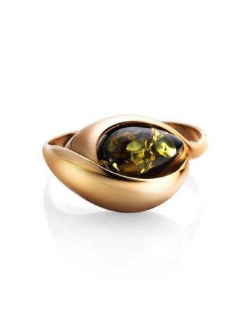 Gold-Plated Ring With Green Amber The Peony, Ring Size: 5.5 / 16, image , picture 4