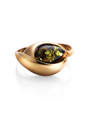 Gold-Plated Ring With Green Amber The Peony, Ring Size: 10 / 20, image , picture 4