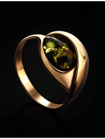 Gold-Plated Ring With Green Amber The Peony, Ring Size: 5.5 / 16, image , picture 2