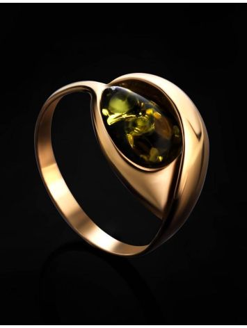 Gold-Plated Ring With Green Amber The Peony, Ring Size: 10 / 20, image , picture 2