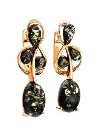 Gold-Plated Earrings With Green Amber The Symphony, image , picture 4