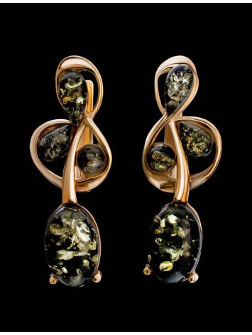 Gold-Plated Earrings With Green Amber The Symphony, image , picture 3