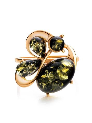 Gold-Plated Ring With Green Amber The Symphony, Ring Size: 6 / 16.5, image , picture 4