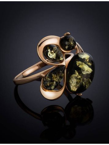 Gold-Plated Ring With Green Amber The Symphony, Ring Size: 6 / 16.5, image , picture 3