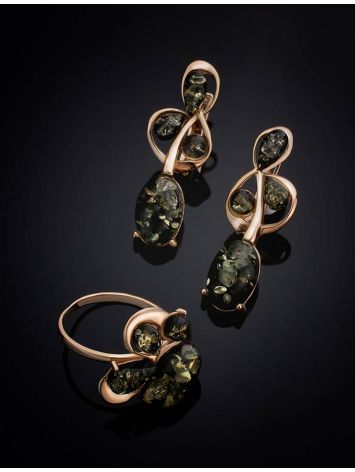 Gold-Plated Ring With Green Amber The Symphony, Ring Size: 6 / 16.5, image , picture 5