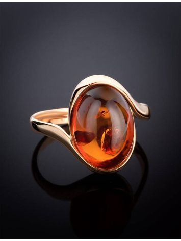 Сlassic Gold-Plated Cocktail Ring With Cognac Amber The Suite, Ring Size: 5.5 / 16, image , picture 2