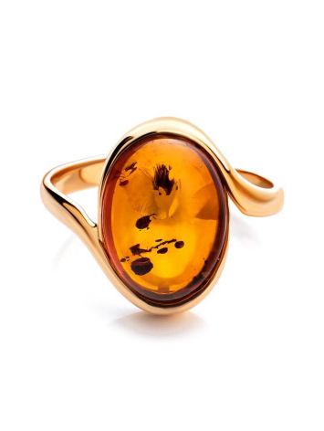 Сlassic Gold-Plated Cocktail Ring With Cognac Amber The Suite, Ring Size: 11.5 / 21, image , picture 5
