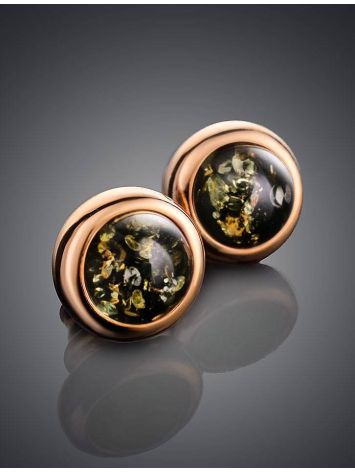 Luminous Gold-Plated Studs With Green Amber The Berry, image , picture 2