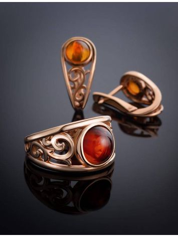 Gold-Plated Ring With Cognac Amber The Scheherazade, Ring Size: 13 / 22, image , picture 6