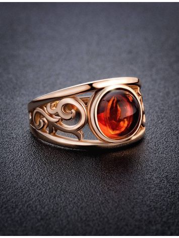 Gold-Plated Ring With Cognac Amber The Scheherazade, Ring Size: 13 / 22, image , picture 2