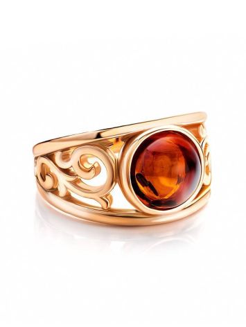 Gold-Plated Ring With Cognac Amber The Scheherazade, Ring Size: 13 / 22, image , picture 4