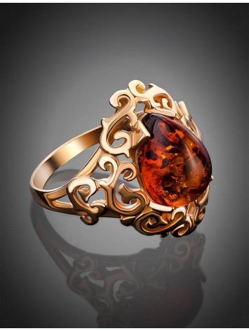 Romantic Glamour Amber Ring In Gold-Plated Sterling Silver The Luxor, Ring Size: 6.5 / 17, image , picture 2