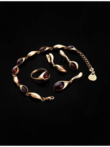 Gold-Plated Ring With Cherry Amber The Peony, Ring Size: 12 / 21.5, image , picture 5
