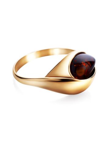 Gold-Plated Ring With Cherry Amber The Peony, Ring Size: 13 / 22, image , picture 3