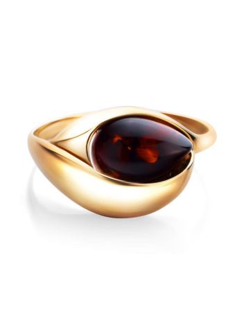 Gold-Plated Ring With Cherry Amber The Peony, Ring Size: 13 / 22, image , picture 4