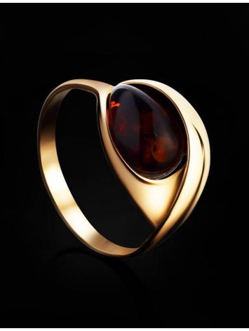 Gold-Plated Ring With Cherry Amber The Peony, Ring Size: 13 / 22, image , picture 2
