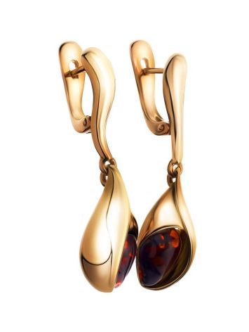 Cherry Amber Earrings In Gold-Plated Silver The Peony, image , picture 3
