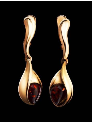 Cherry Amber Earrings In Gold-Plated Silver The Peony, image , picture 2