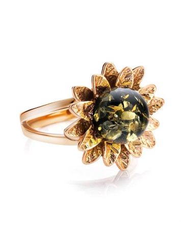 Green Amber Ring In Gold-Plated Silver The Aster, Ring Size: 5.5 / 16, image , picture 4