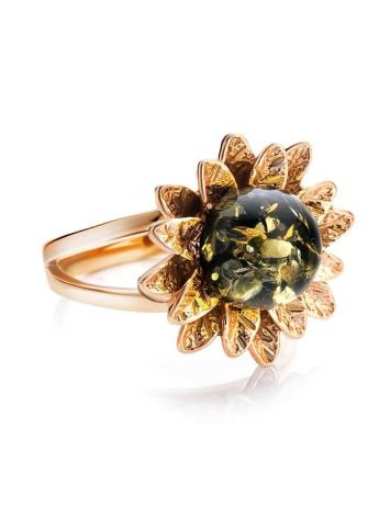 Green Amber Ring In Gold-Plated Silver The Aster, Ring Size: 11.5 / 21, image , picture 4