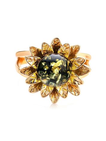 Green Amber Ring In Gold-Plated Silver The Aster, Ring Size: 5.5 / 16, image , picture 5