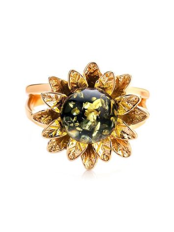 Green Amber Ring In Gold-Plated Silver The Aster, Ring Size: 11.5 / 21, image , picture 5