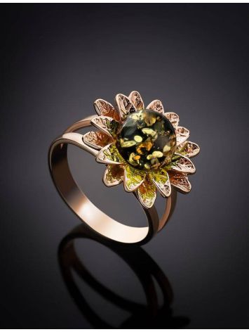 Green Amber Ring In Gold-Plated Silver The Aster, Ring Size: 5.5 / 16, image , picture 2