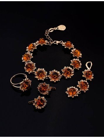Gold-Plated Ring With Cognac Amber The Aster, Ring Size: 11 / 20.5, image , picture 5