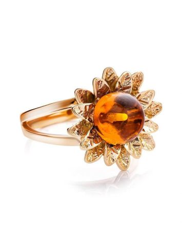 Gold-Plated Ring With Cognac Amber The Aster, Ring Size: 11.5 / 21, image , picture 3
