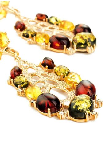 Gold-Plated Drop Earrings With Multicolor Amber The Verdi, image , picture 4