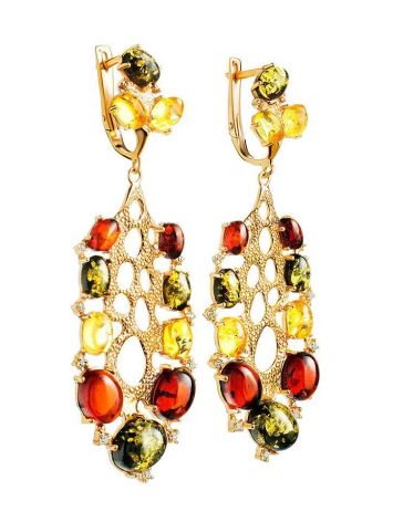 Gold-Plated Drop Earrings With Multicolor Amber The Verdi, image , picture 5